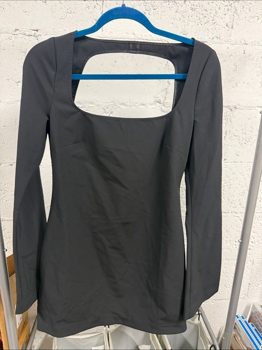 L'Academie Square Neck Long Sleeve Black Dress - Size Medium LIKE NEW